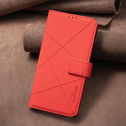 For Honor 600 Global Geometric Pattern RFID Leather Phone Case - Red - EDA007878622D