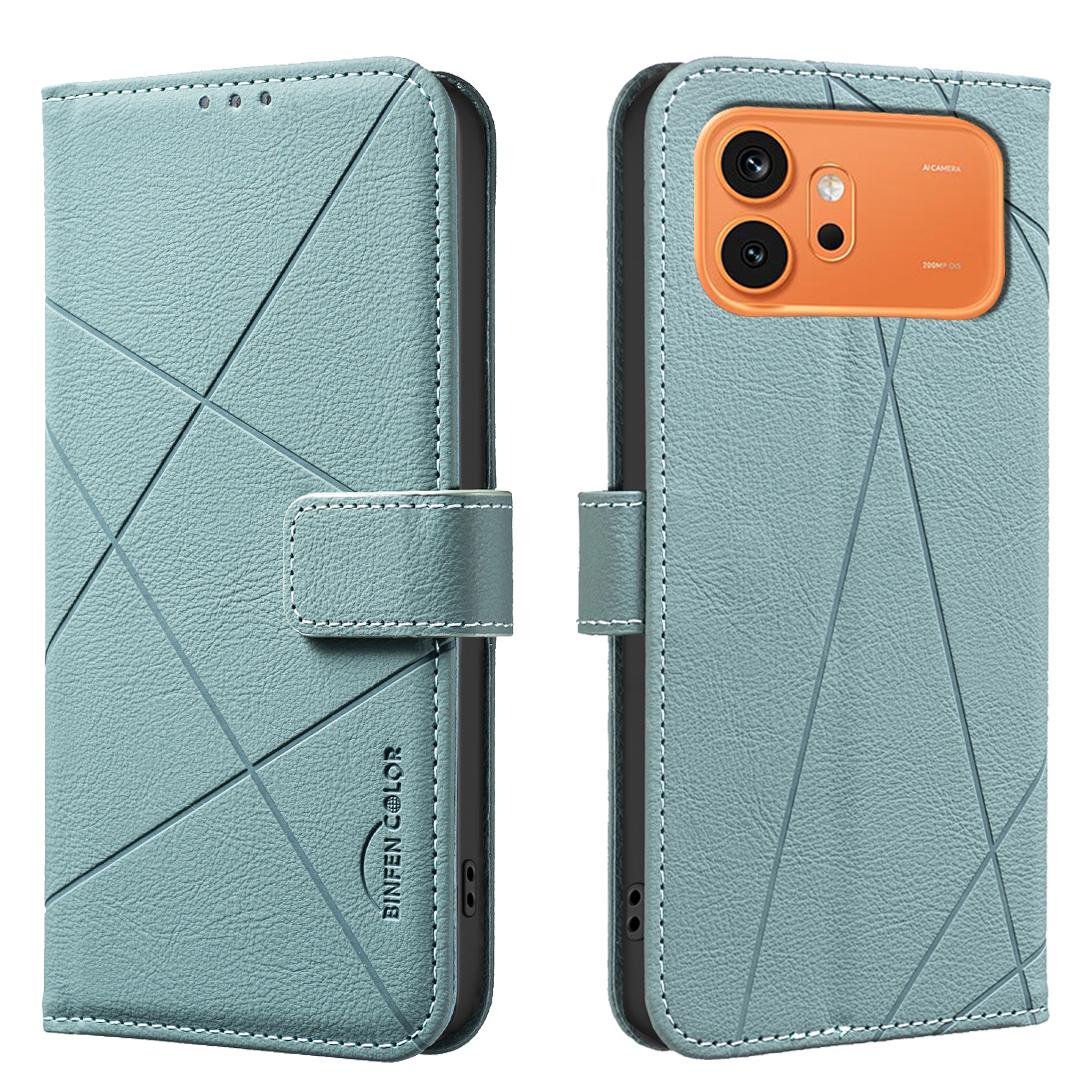 For Honor 600 Global Geometric Pattern RFID Leather Phone Case - Green - EDA007878622F