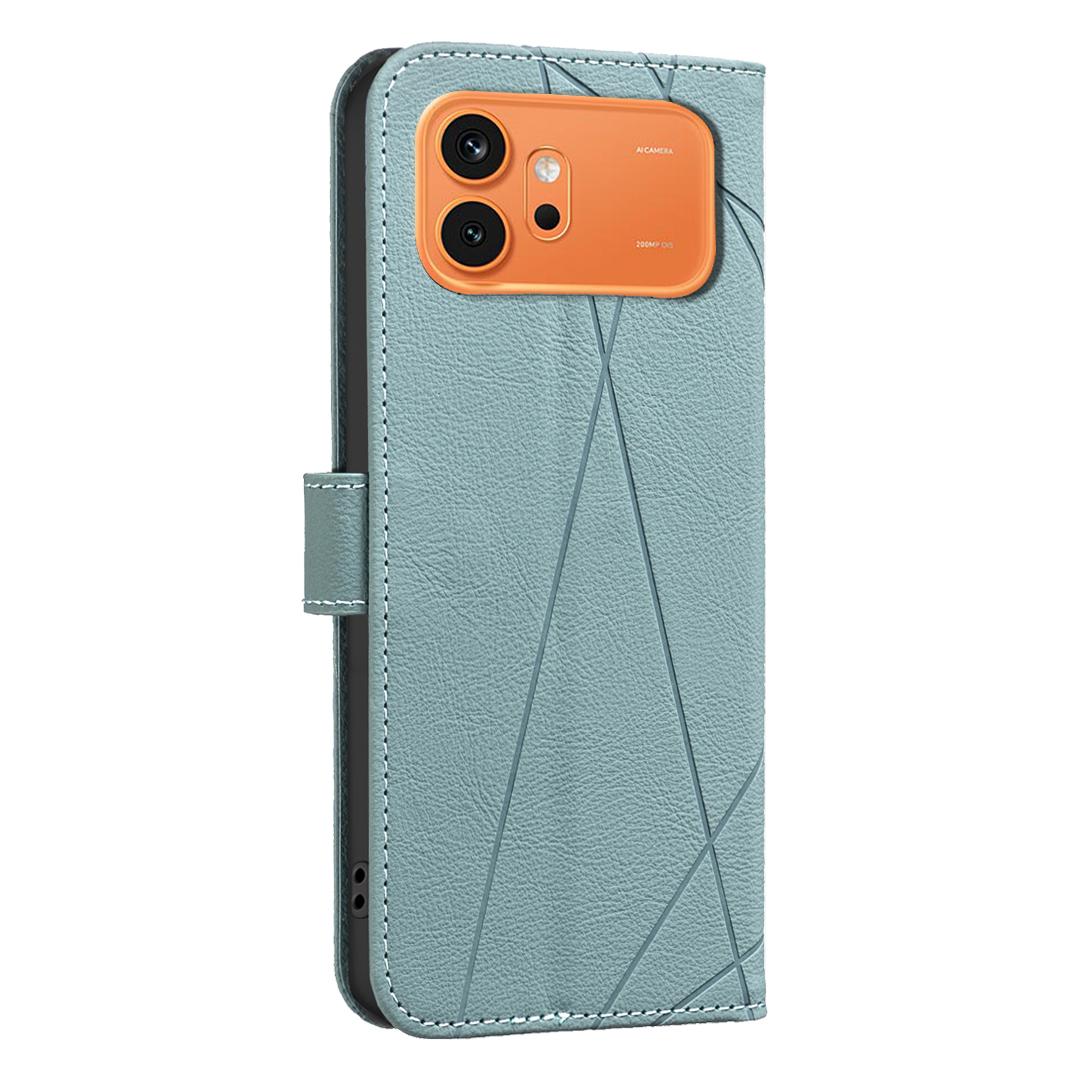 For Honor 600 Global Geometric Pattern RFID Leather Phone Case - Green - EDA007878622F