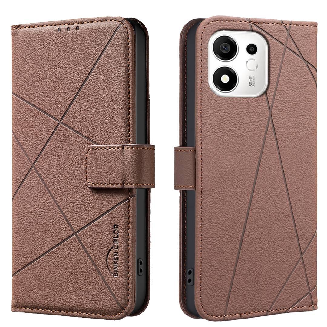 For Honor 600 Smart 5G/X7e Plus 5G Geometric Pattern RFID Leather Phone Case - Brown - EDA007878623A