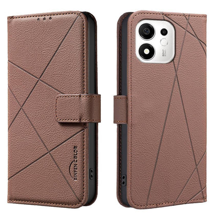 For Honor 600 Smart 5G/X7e Plus 5G Geometric Pattern RFID Leather Phone Case - Brown - EDA007878623A