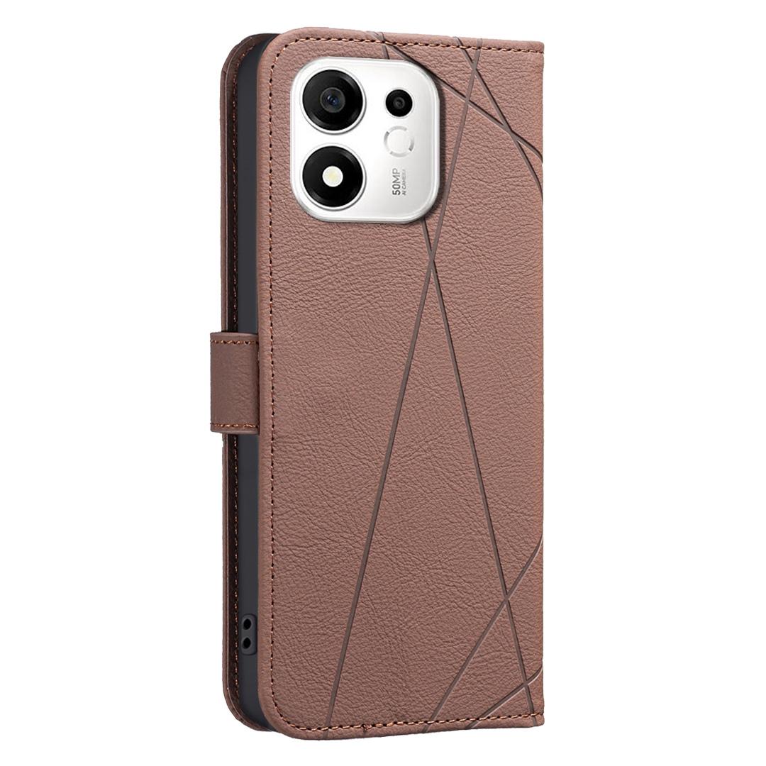 For Honor 600 Smart 5G/X7e Plus 5G Geometric Pattern RFID Leather Phone Case - Brown - EDA007878623A