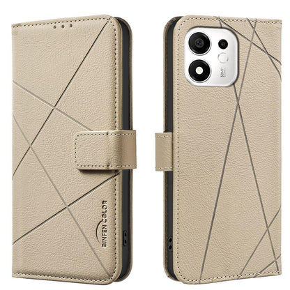 For Honor 600 Smart 5G/X7e Plus 5G Geometric Pattern RFID Leather Phone Case - Beige - EDA007878623C