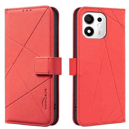 For Honor 600 Smart 5G/X7e Plus 5G Geometric Pattern RFID Leather Phone Case - Red - EDA007878623D