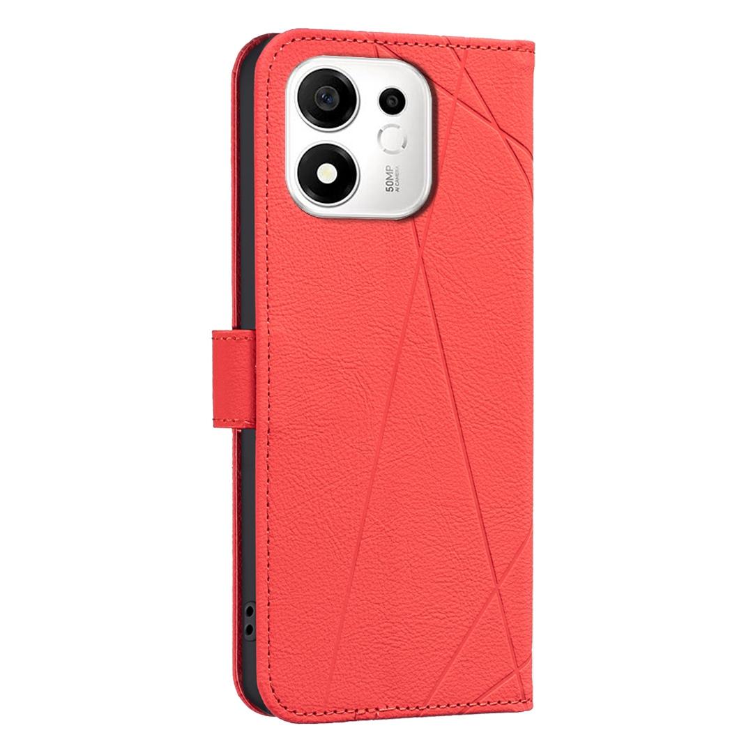 For Honor 600 Smart 5G/X7e Plus 5G Geometric Pattern RFID Leather Phone Case - Red - EDA007878623D