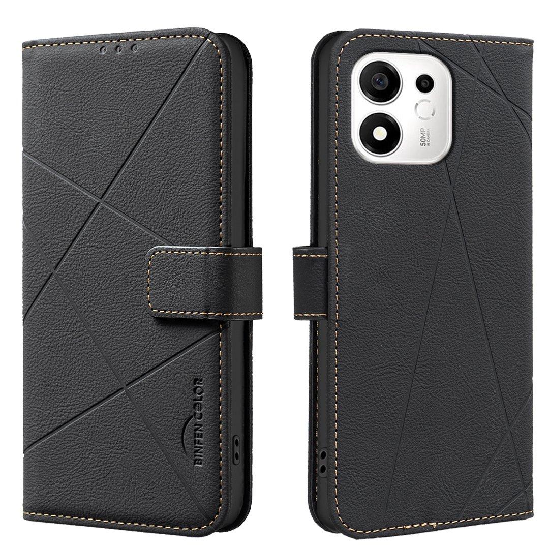 For Honor 600 Smart 5G/X7e Plus 5G Geometric Pattern RFID Leather Phone Case - Black - EDA007878623E