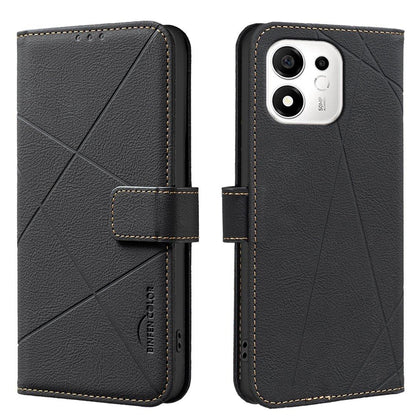 For Honor 600 Smart 5G/X7e Plus 5G Geometric Pattern RFID Leather Phone Case - Black - EDA007878623E
