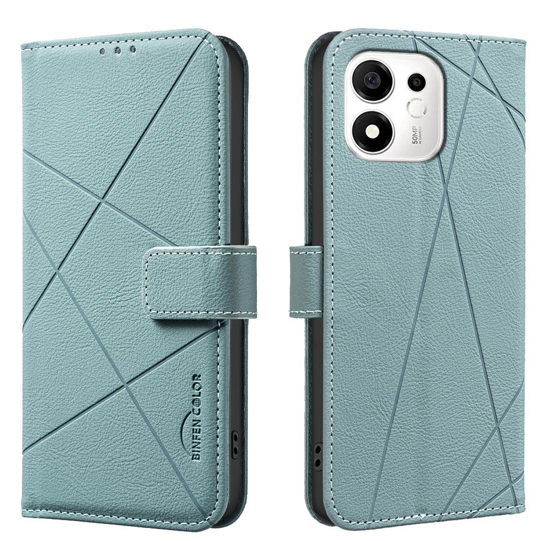 For Honor 600 Smart 5G/X7e Plus 5G Geometric Pattern RFID Leather Phone Case - Green - EDA007878623F