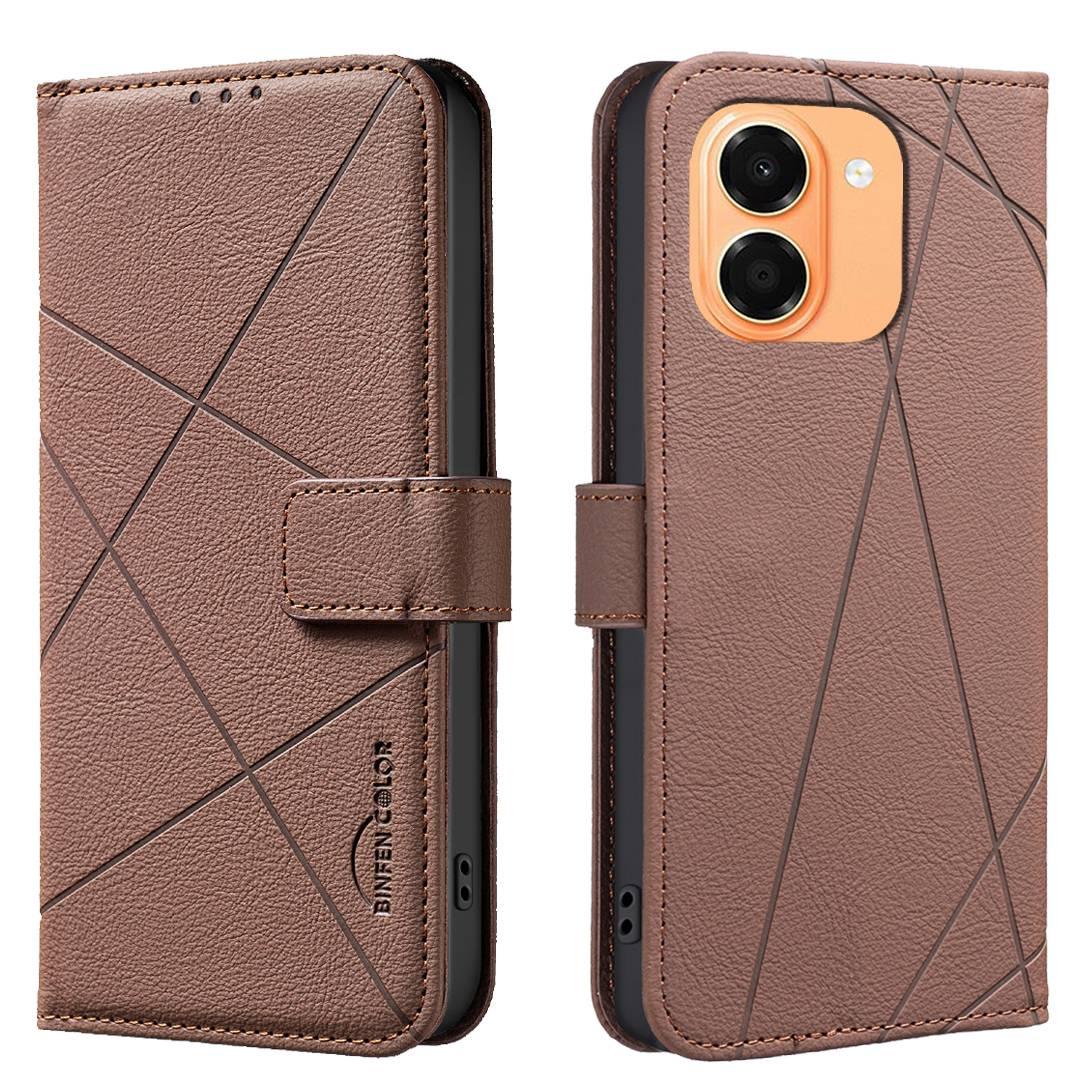 For Honor X7e 4G / X6e 4G Geometric Pattern RFID Leather Phone Case - Brown - EDA007878624A