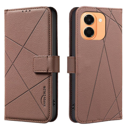 For Honor X7e 4G / X6e 4G Geometric Pattern RFID Leather Phone Case - Brown - EDA007878624A