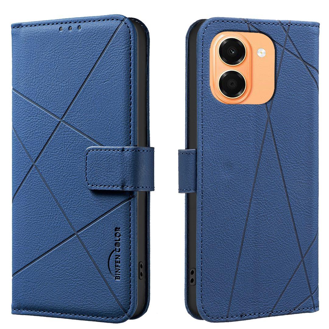 For Honor X7e 4G / X6e 4G Geometric Pattern RFID Leather Phone Case - Blue - EDA007878624B