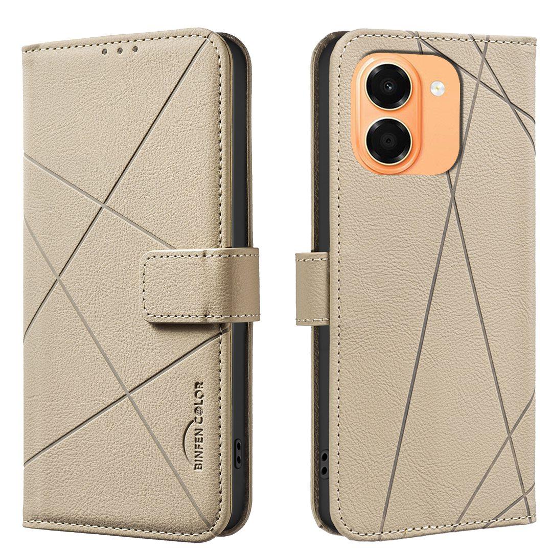 For Honor X7e 4G / X6e 4G Geometric Pattern RFID Leather Phone Case - Beige - EDA007878624C