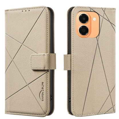 For Honor X7e 4G / X6e 4G Geometric Pattern RFID Leather Phone Case - Beige - EDA007878624C
