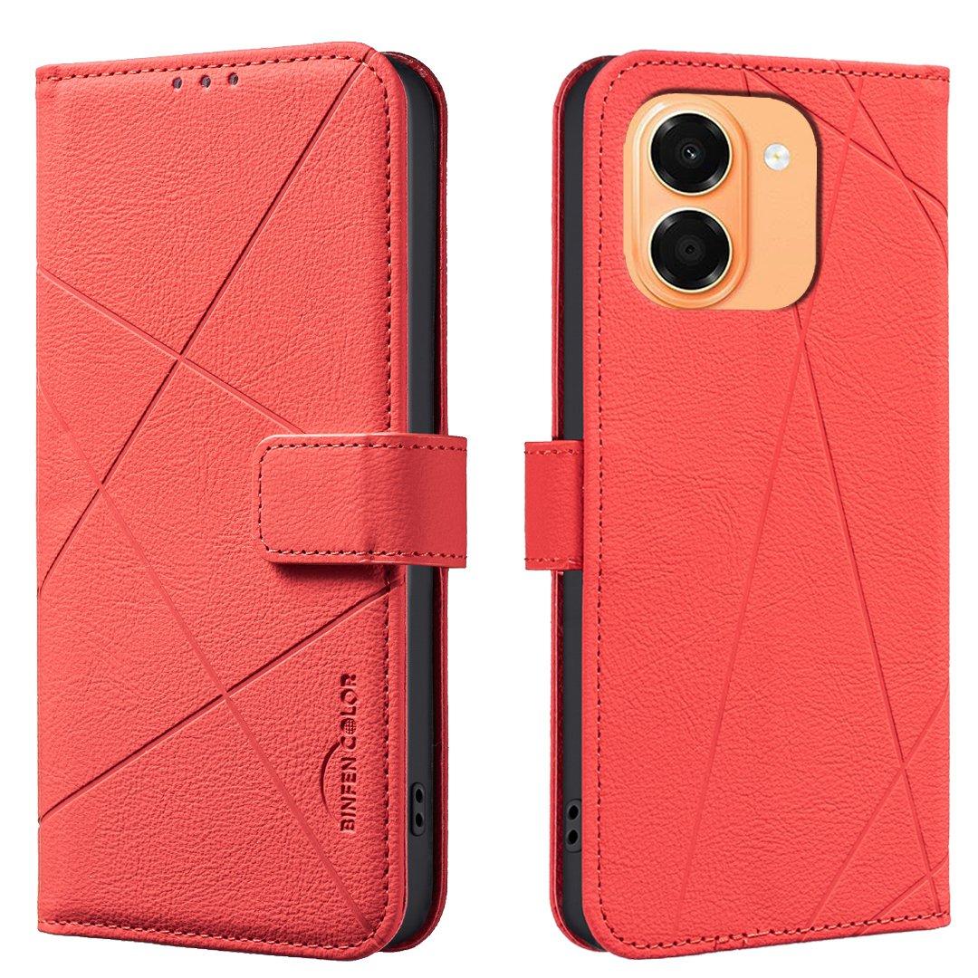 For Honor X7e 4G / X6e 4G Geometric Pattern RFID Leather Phone Case - Red - EDA007878624D