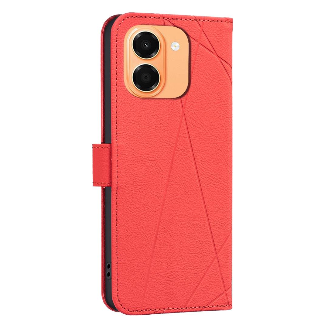 For Honor X7e 4G / X6e 4G Geometric Pattern RFID Leather Phone Case - Red - EDA007878624D