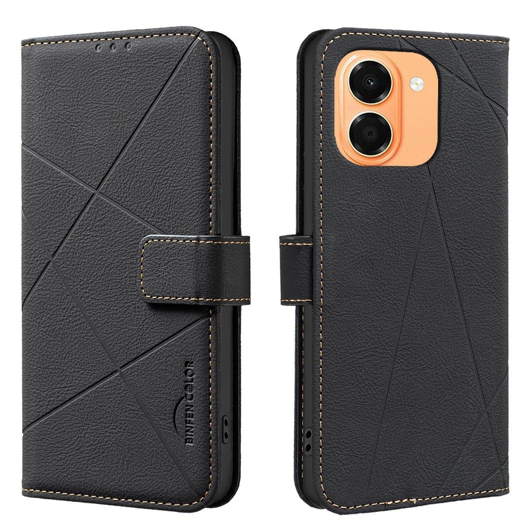 For Honor X7e 4G / X6e 4G Geometric Pattern RFID Leather Phone Case - Black - EDA007878624E