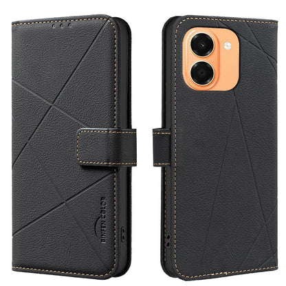 For Honor X7e 4G / X6e 4G Geometric Pattern RFID Leather Phone Case - Black - EDA007878624E