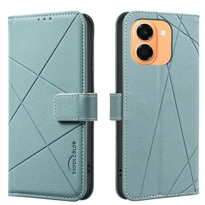 For Honor X7e 4G / X6e 4G Geometric Pattern RFID Leather Phone Case - Green - EDA007878624F