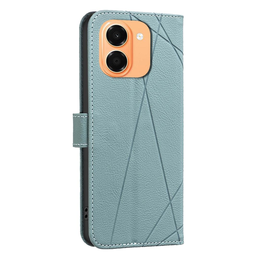 For Honor X7e 4G / X6e 4G Geometric Pattern RFID Leather Phone Case - Green - EDA007878624F