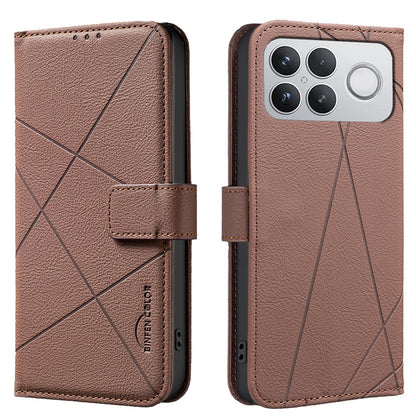 For Redmi K90 Pro Max/Poco F8 Ultra Geometric Pattern RFID Leather Phone Case(Brown)