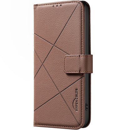 For Redmi K90 Pro Max/Poco F8 Ultra Geometric Pattern RFID Leather Phone Case(Brown)