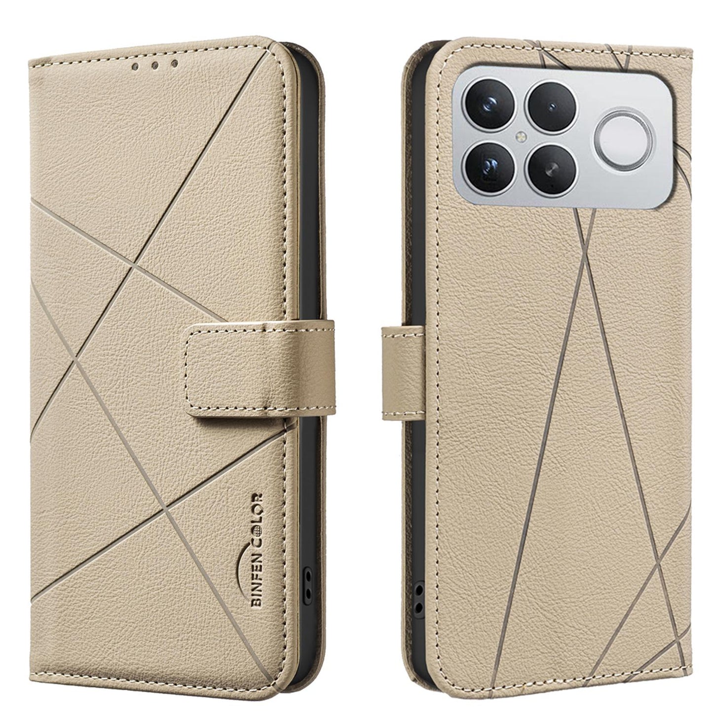For Redmi K90 Pro Max/Poco F8 Ultra Geometric Pattern RFID Leather Phone Case(Beige)