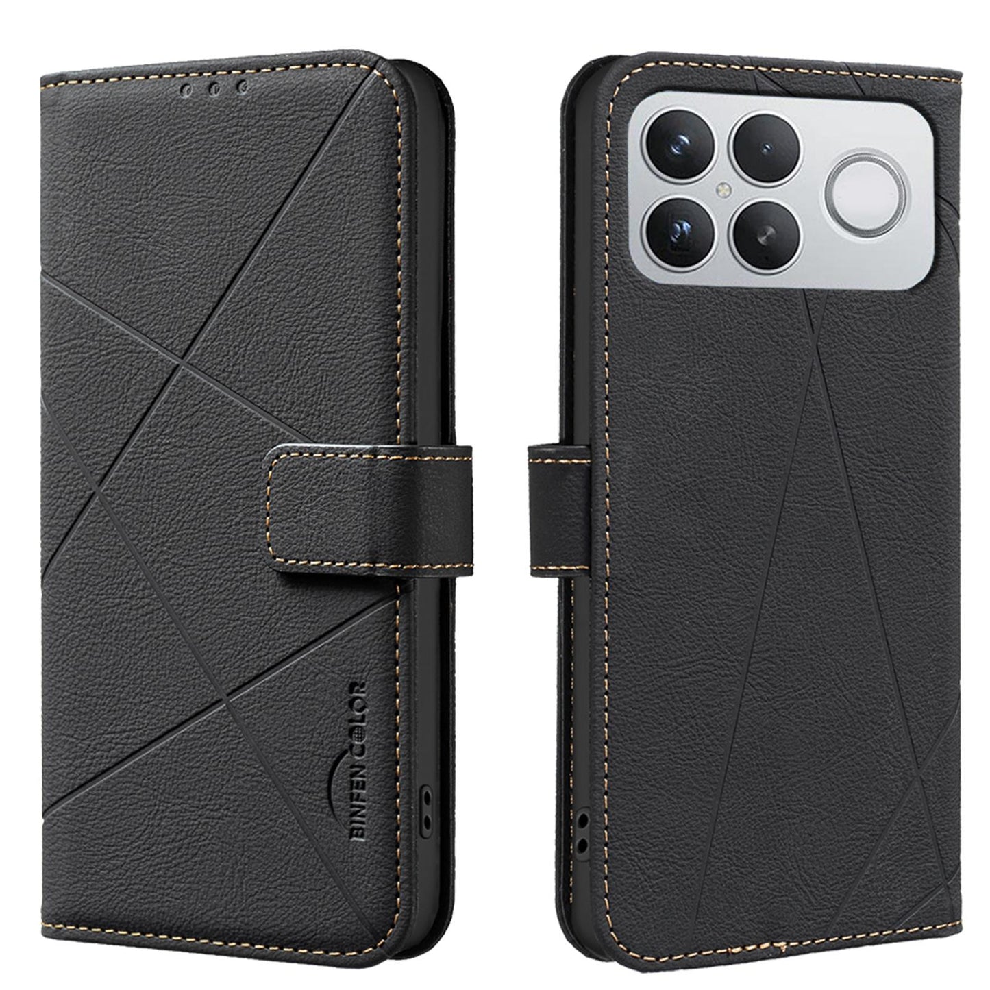 For Redmi K90 Pro Max/Poco F8 Ultra Geometric Pattern RFID Leather Phone Case(Black)