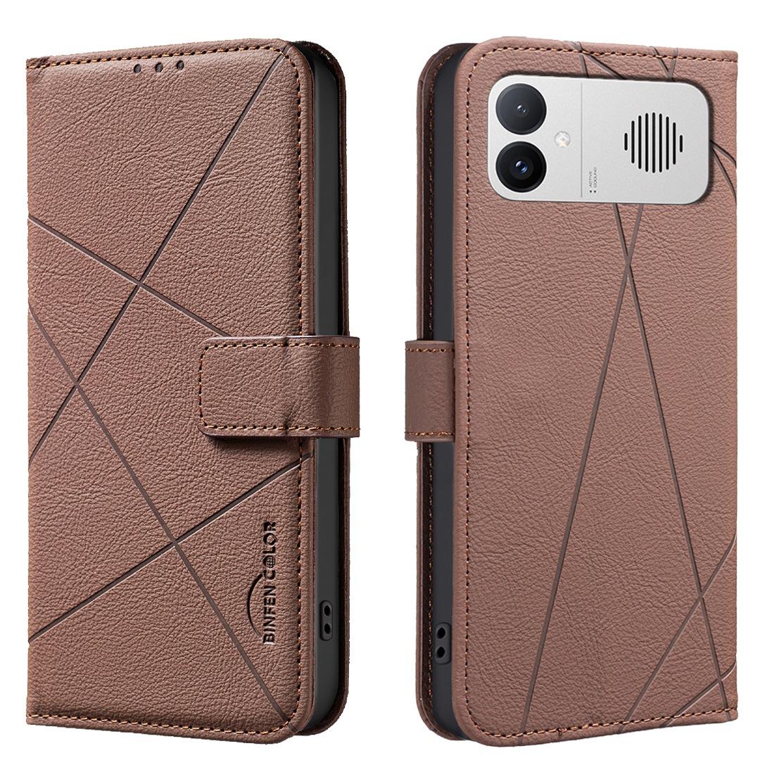For Redmi K90 Max 5G Geometric Pattern RFID Leather Phone Case - Brown - EDA007878841A