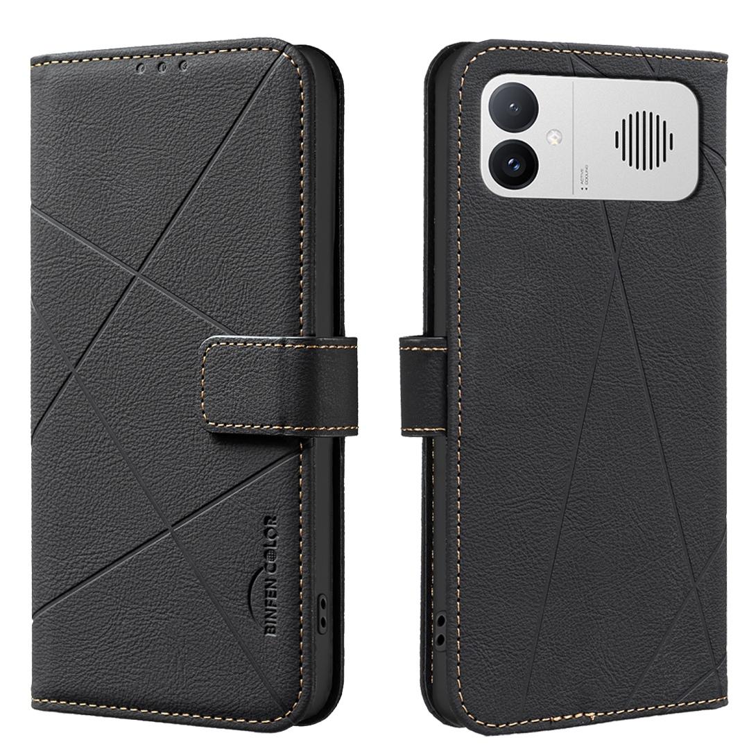 For Redmi K90 Max 5G Geometric Pattern RFID Leather Phone Case - Black - EDA007878841E