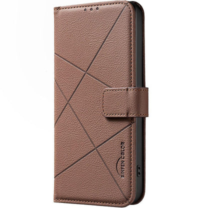 For Redmi 17 5G / 4G Global 170mm Geometric Pattern RFID Leather Phone Case(Brown)