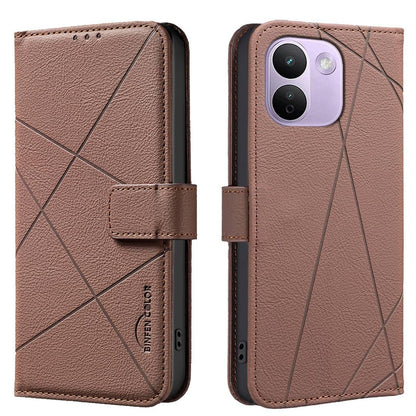 For Redmi Note 17 Pro+ 5G Global 163.4mm Geometric Pattern RFID Leather Phone Case - Brown - EDA007878843A