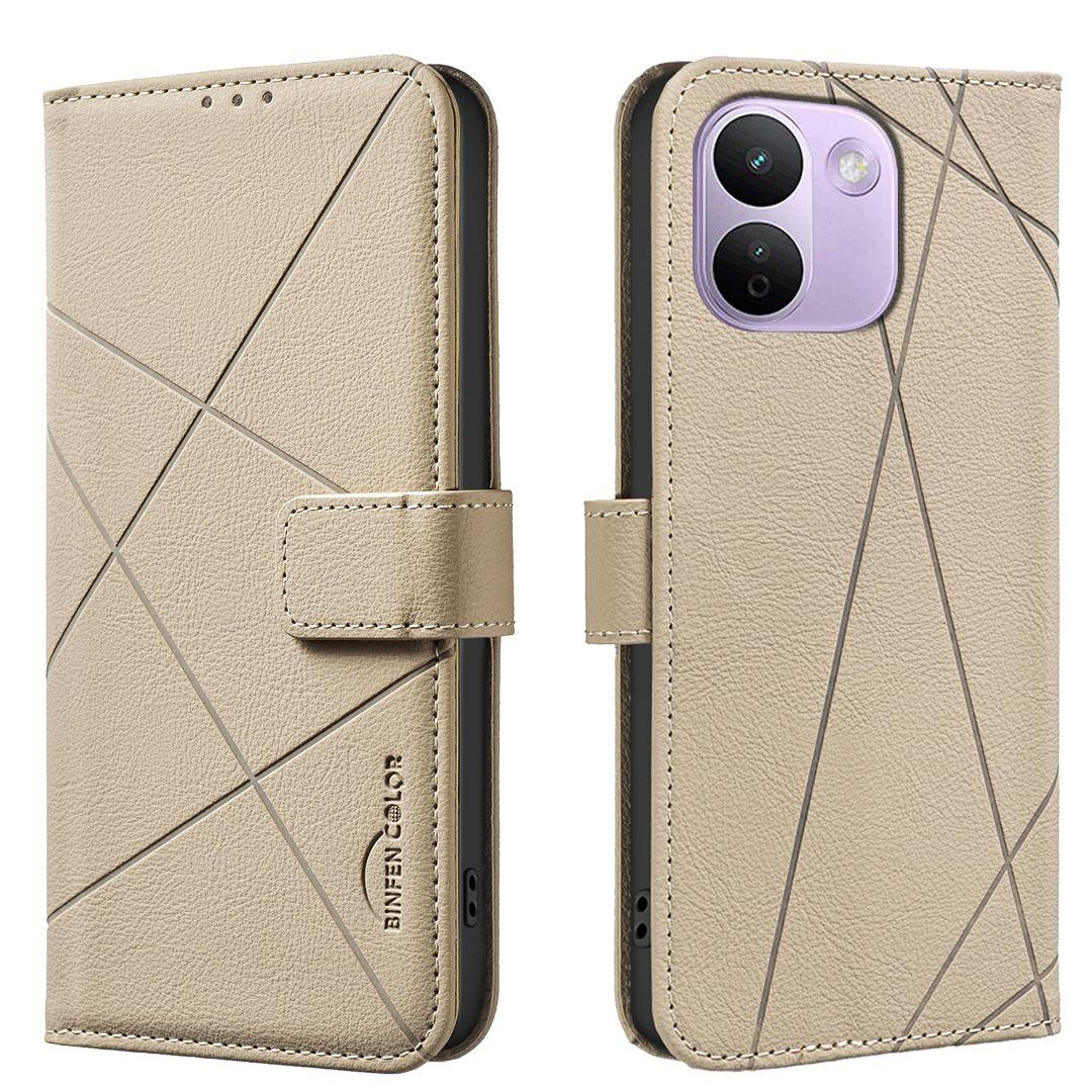 For Redmi Note 17 Pro+ 5G Global 163.4mm Geometric Pattern RFID Leather Phone Case - Beige - EDA007878843C