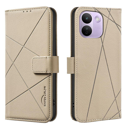 For Redmi Note 17 Pro+ 5G Global 163.4mm Geometric Pattern RFID Leather Phone Case - Beige - EDA007878843C