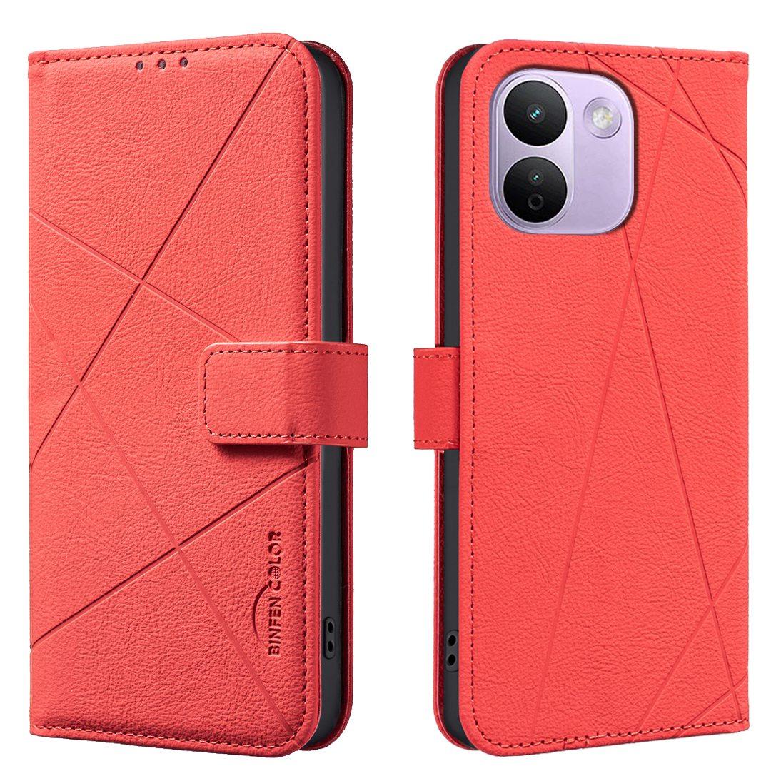 For Redmi Note 17 Pro+ 5G Global 163.4mm Geometric Pattern RFID Leather Phone Case - Red - EDA007878843D