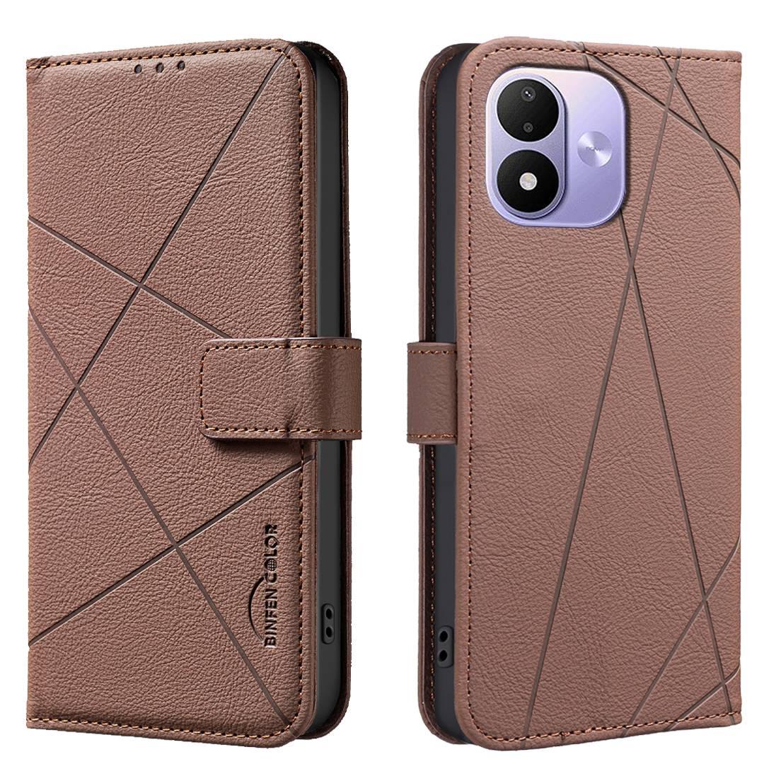 For Redmi Note 17 4G Global 171mm Geometric Pattern RFID Leather Phone Case(Brown)