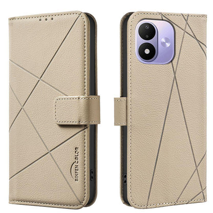 For Redmi Note 17 4G Global 171mm Geometric Pattern RFID Leather Phone Case(Beige)