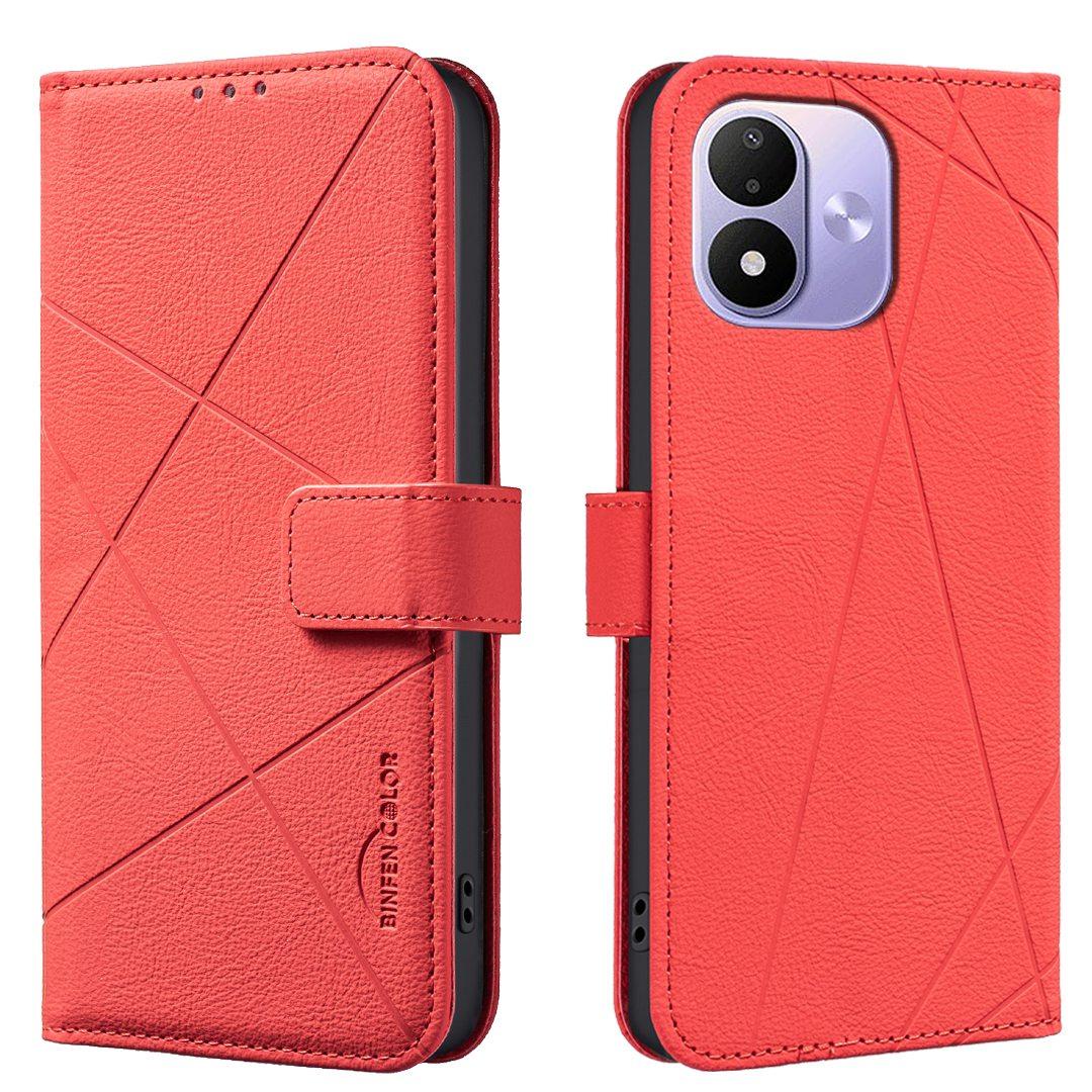 For Redmi Note 17 4G Global 171mm Geometric Pattern RFID Leather Phone Case(Red)