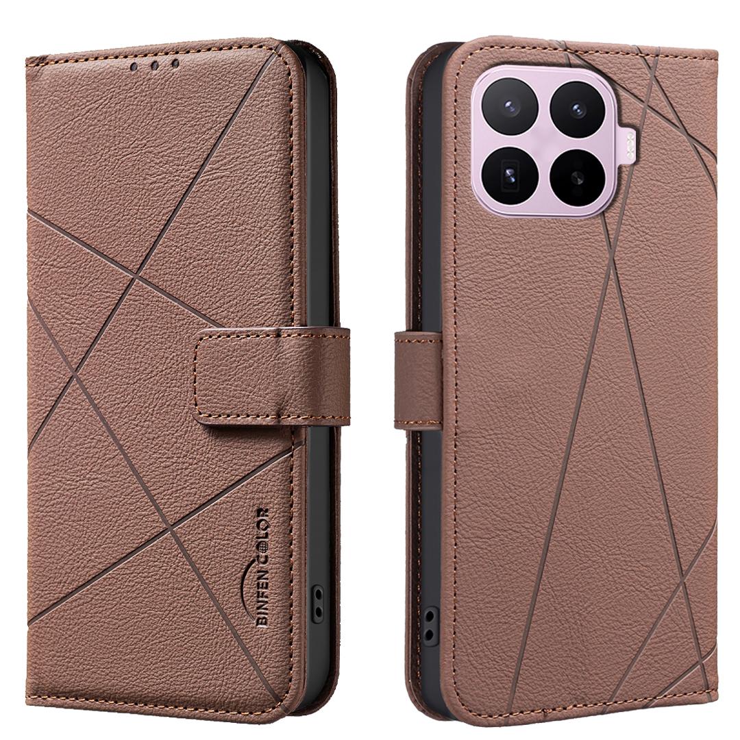 For Xiaomi 17T 5G Geometric Pattern RFID Leather Phone Case - Brown - EDA007878916A