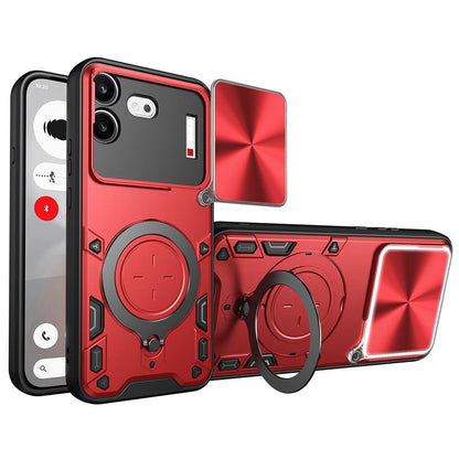 For Nothing Phone 4b CD Texture Sliding Camshield Magnetic Holder Phone Case(Red)