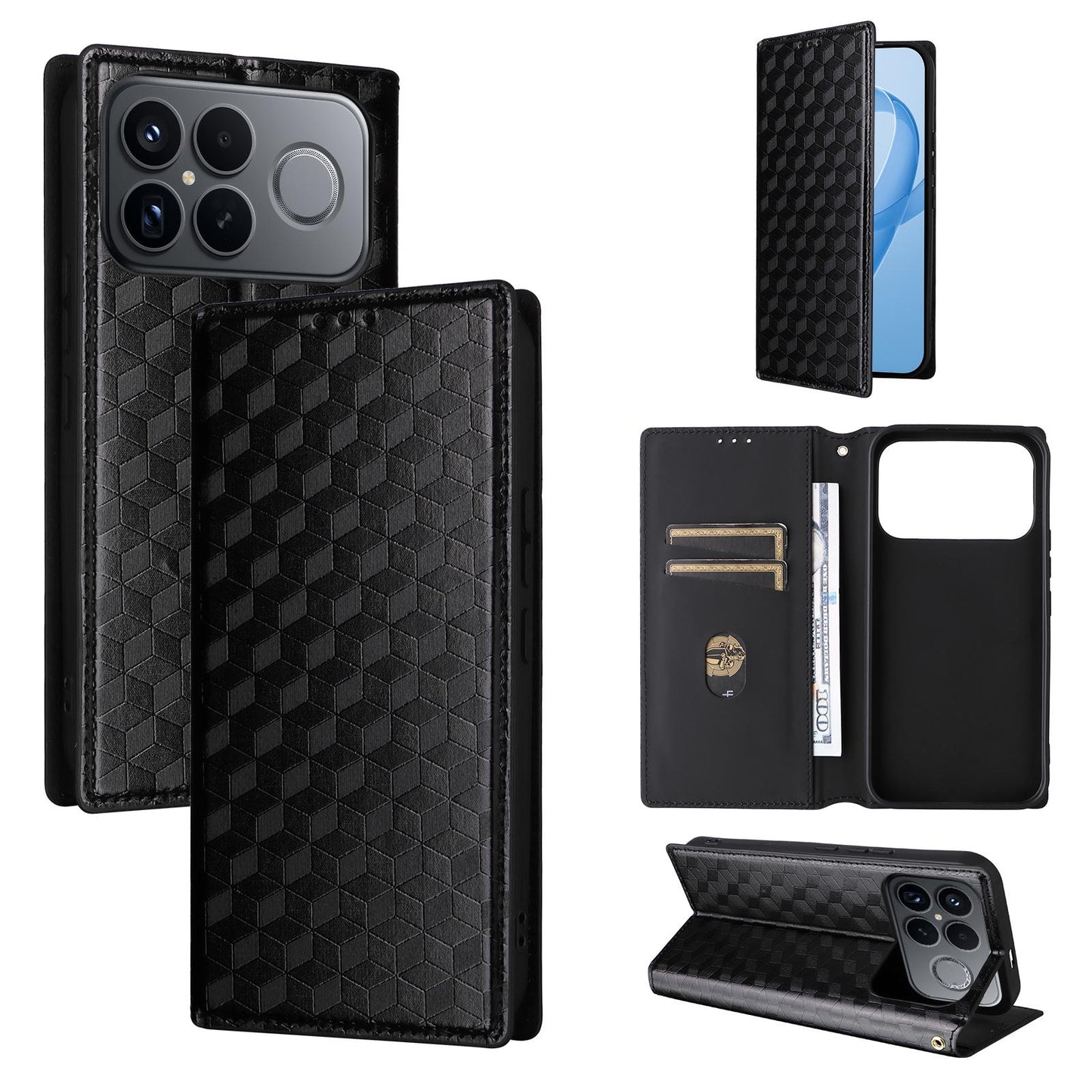 For Redmi K90 Pro Max 5G / Poco F8 Ultra Cubic Grid Texture Flip Leather Phone Case(Black)