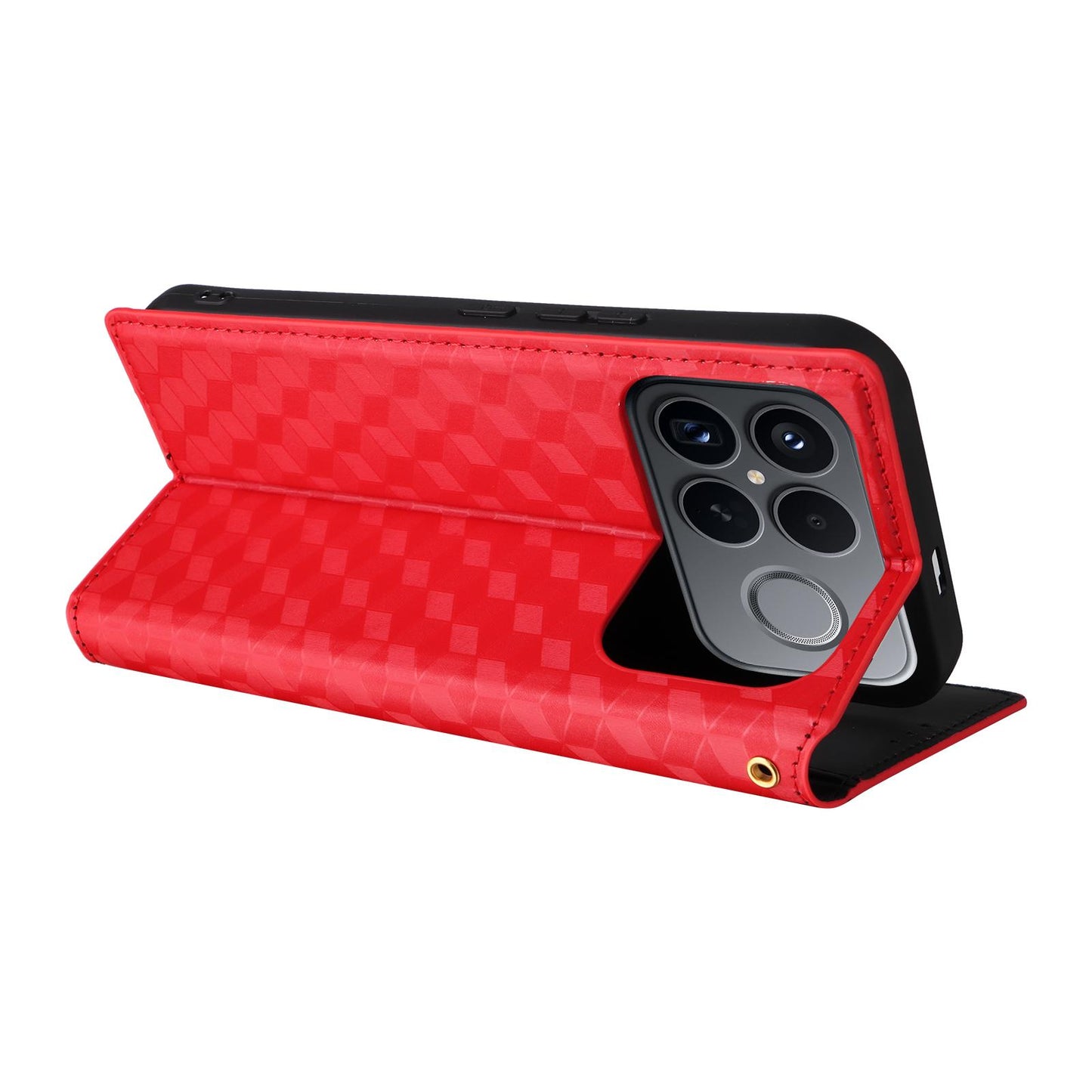 For Redmi K90 Pro Max 5G / Poco F8 Ultra Cubic Grid Texture Flip Leather Phone Case(Red)