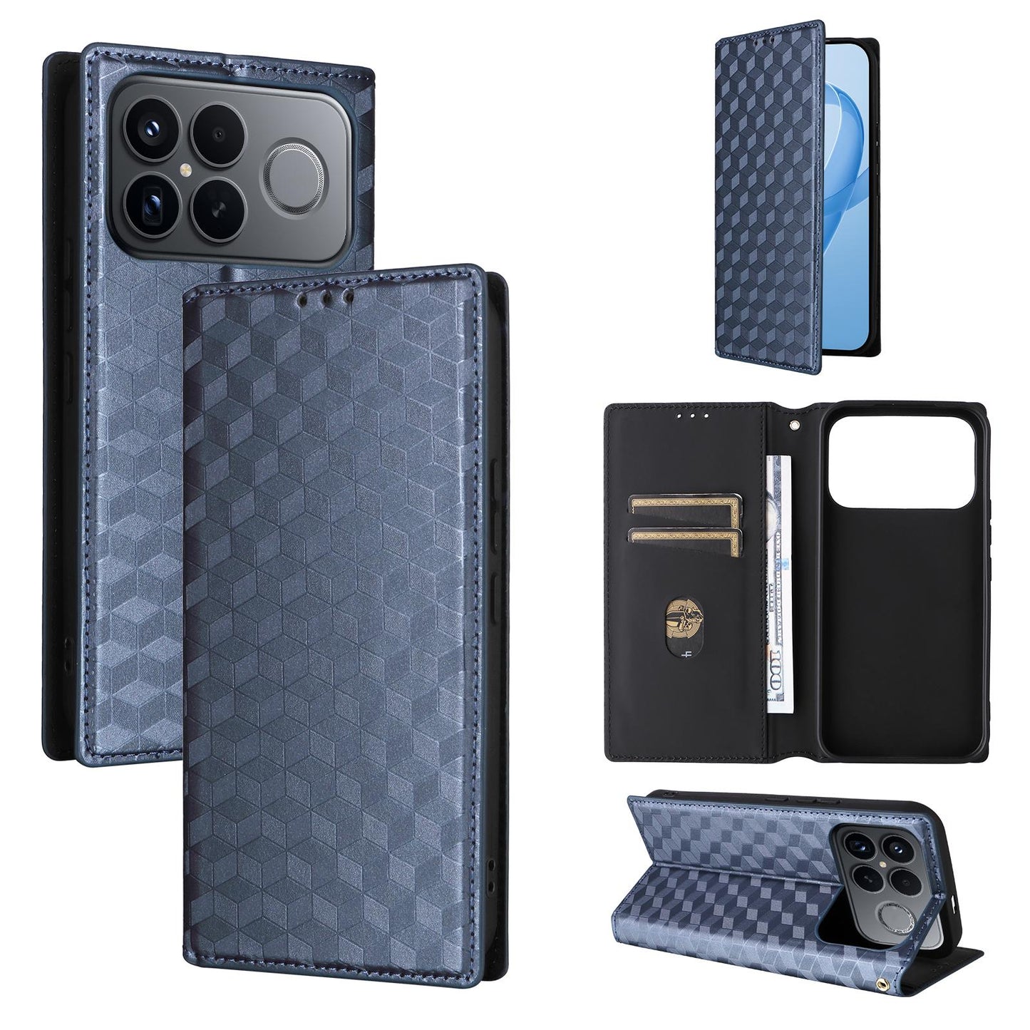 For Redmi K90 Pro Max 5G / Poco F8 Ultra Cubic Grid Texture Flip Leather Phone Case(Blue)