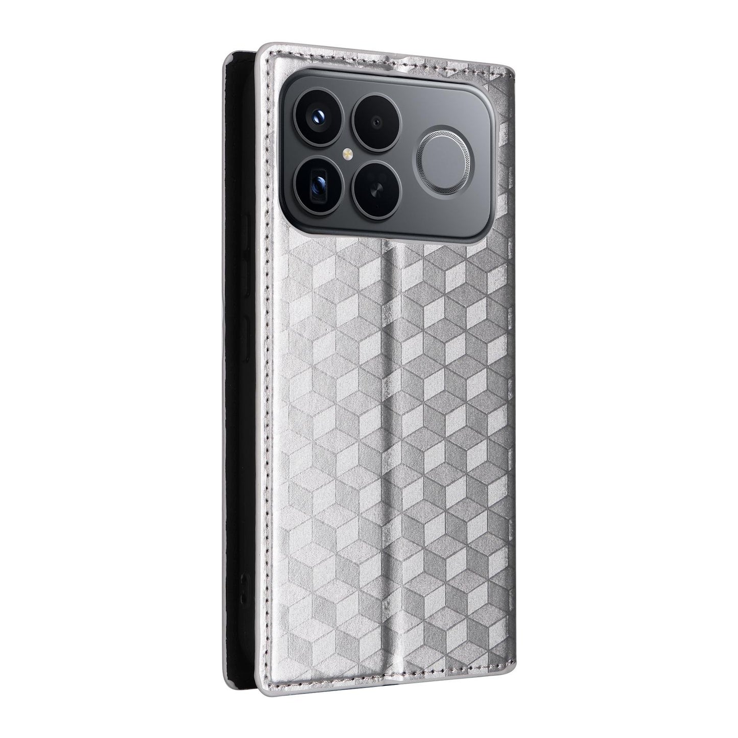For Redmi K90 Pro Max 5G / Poco F8 Ultra Cubic Grid Texture Flip Leather Phone Case(Silver)