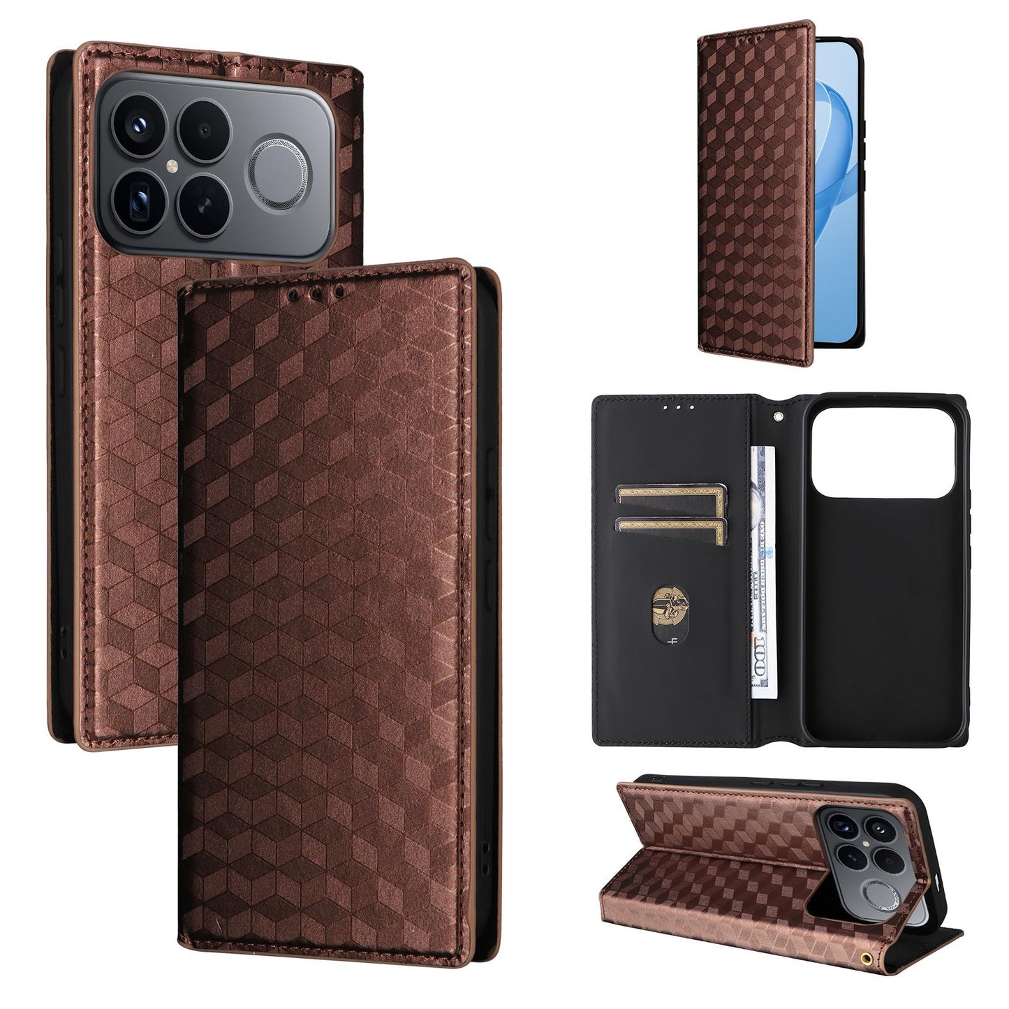For Redmi K90 Pro Max 5G / Poco F8 Ultra Cubic Grid Texture Flip Leather Phone Case(Brown)