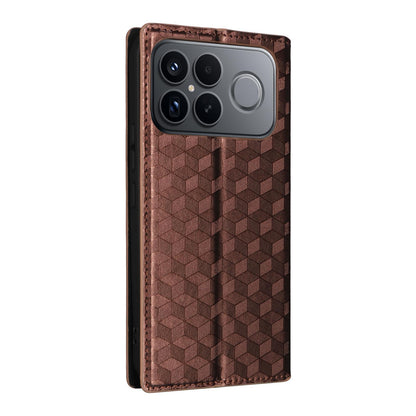 For Redmi K90 Pro Max 5G / Poco F8 Ultra Cubic Grid Texture Flip Leather Phone Case(Brown)