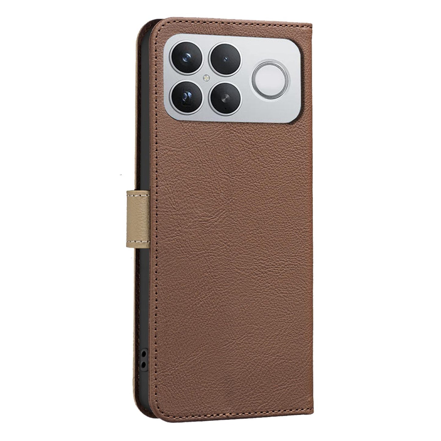 For Redmi K90 Pro Max/Poco F8 Ultra Splicing Color Hollow Flower Pattern RFID Leather Phone Case(Brown)