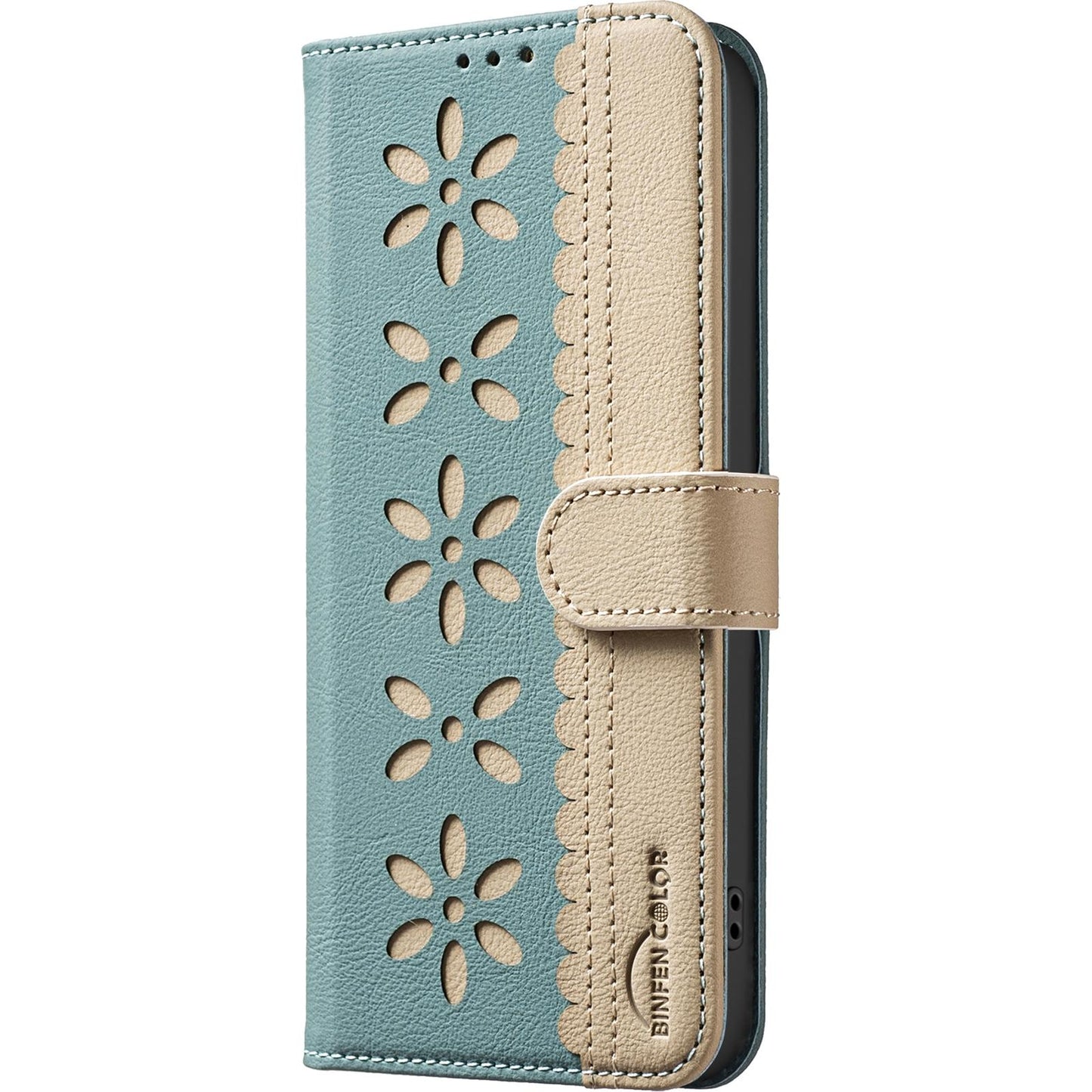 For Redmi K90 Pro Max/Poco F8 Ultra Splicing Color Hollow Flower Pattern RFID Leather Phone Case(Green)