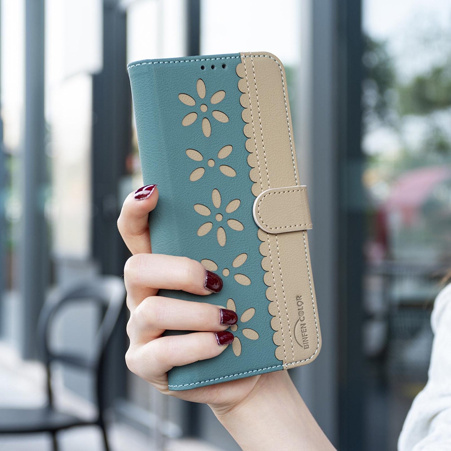 For Redmi K90 Pro Max/Poco F8 Ultra Splicing Color Hollow Flower Pattern RFID Leather Phone Case(Green)
