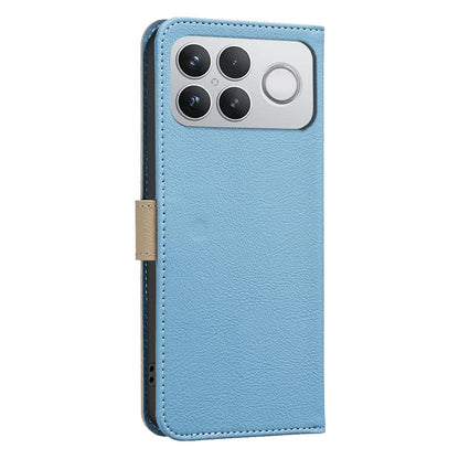 For Redmi K90 Pro Max/Poco F8 Ultra Splicing Color Hollow Flower Pattern RFID Leather Phone Case(Baby Blue)