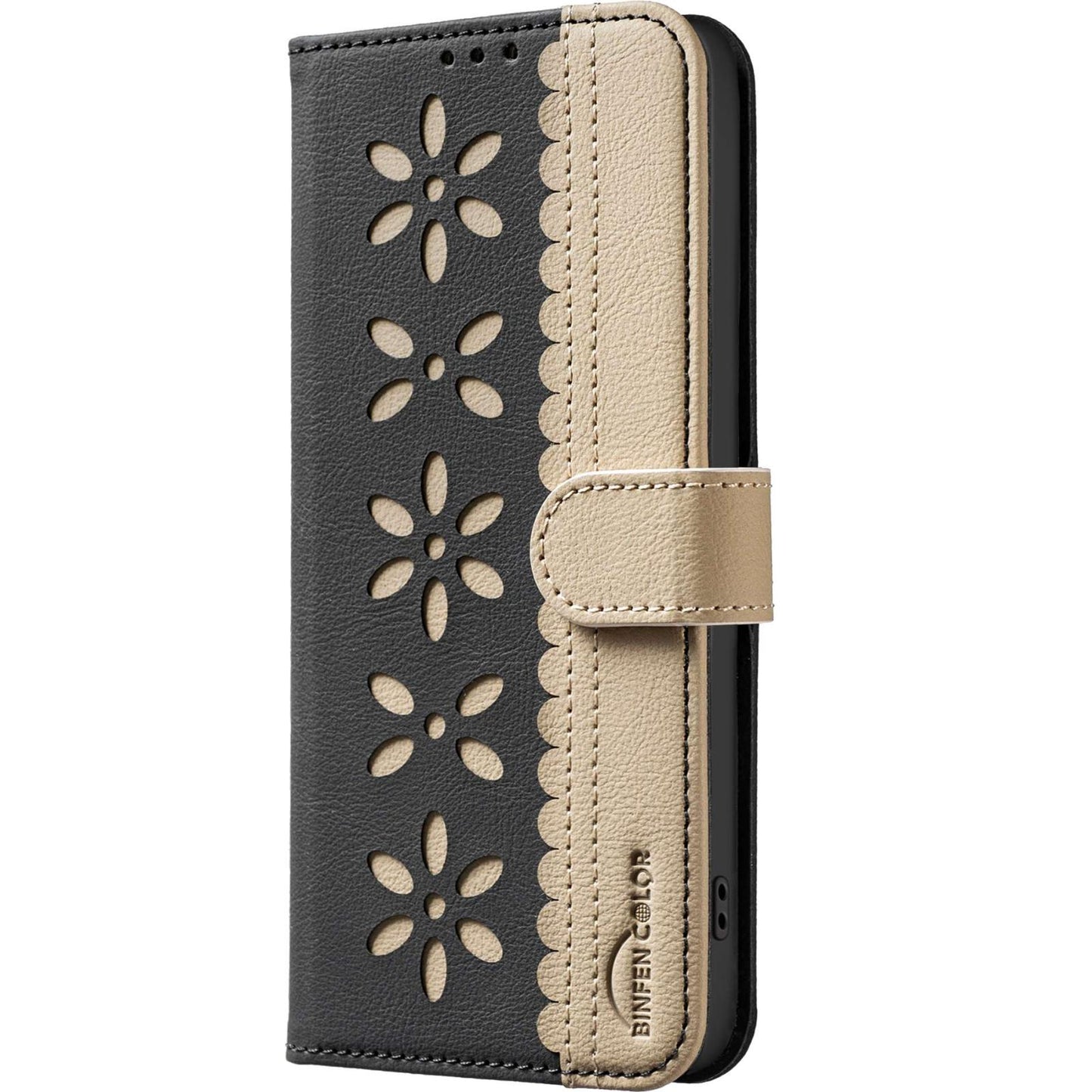 For Redmi 17 5G / 4G Global 170mm Splicing Color Hollow Flower Pattern RFID Leather Phone Case(Black)